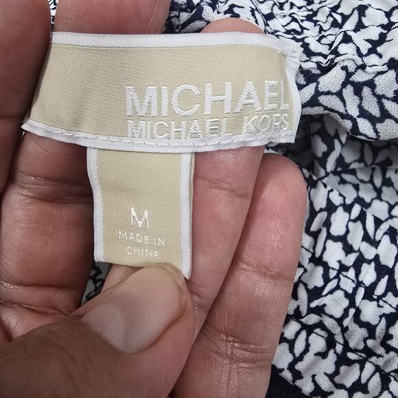 Michael Kors Womens Drawstring Shorts Navy Trim Leaf Print Summer Beach Comfy M - Picture 11 of 12